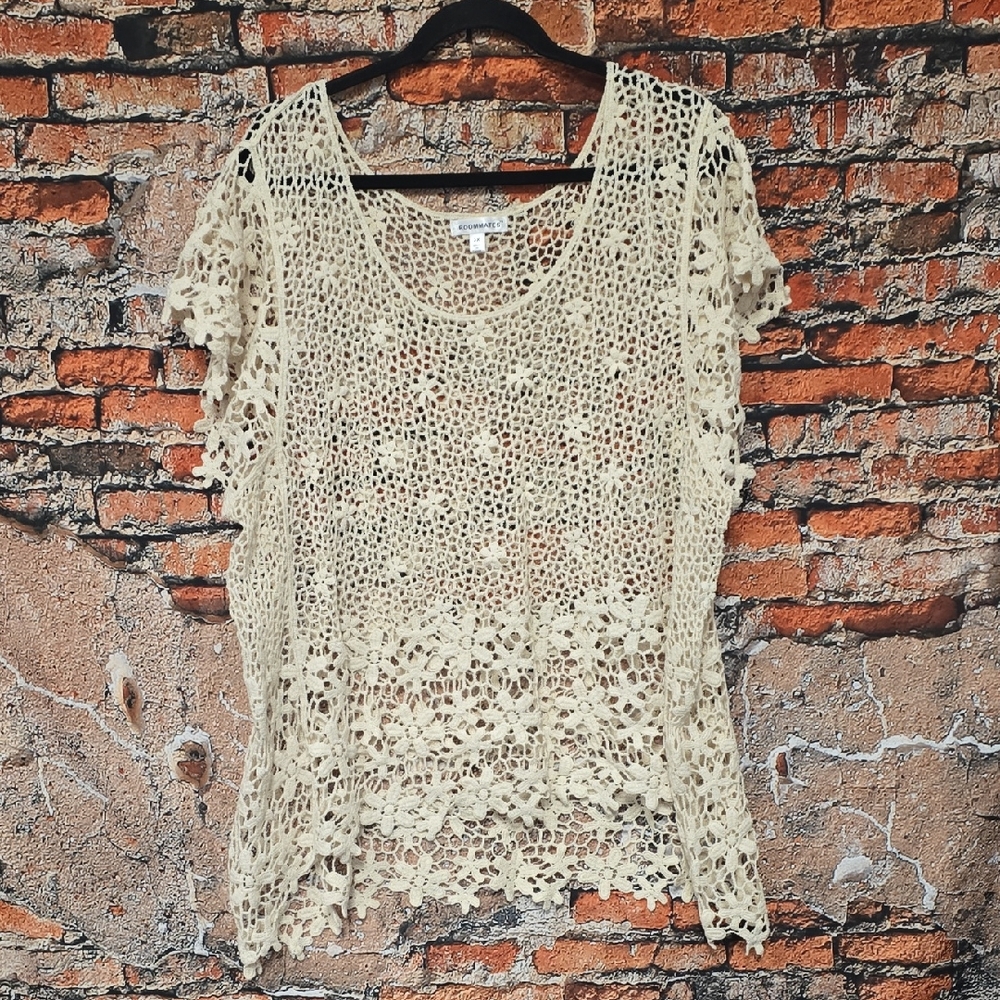 Roommates Cream Crochet Women's Blouse, 3X